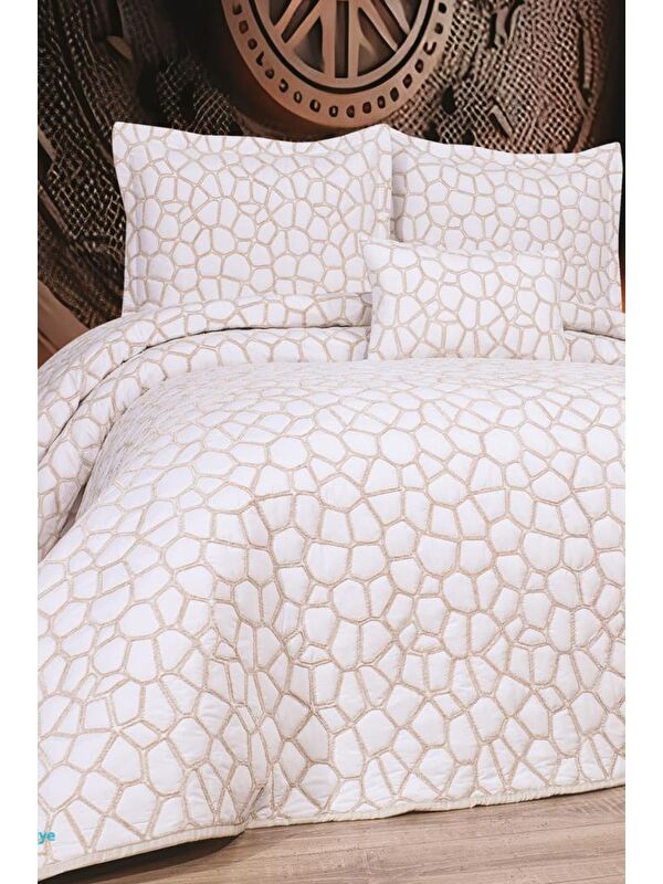 Çeyiz Diyarı Stone 4 Parça Yatak Örtüsü 240x260 Beyaz Cappucino
