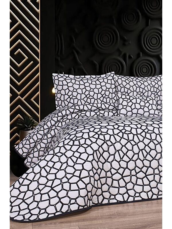 Çeyiz Diyarı Stone 4 Parça Yatak Örtüsü 240x260 Beyaz Lacivert