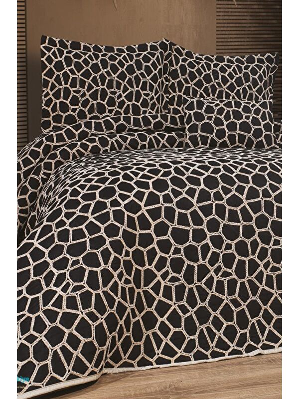 Çeyiz Diyarı Stone 4 Parça Yatak Örtüsü 240x260 Siyah Cappucino