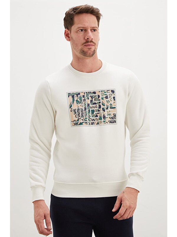 Fullamoda 3 İplik Çiçekli Labirent Baskılı Bisiklet Yaka Sweatshirt