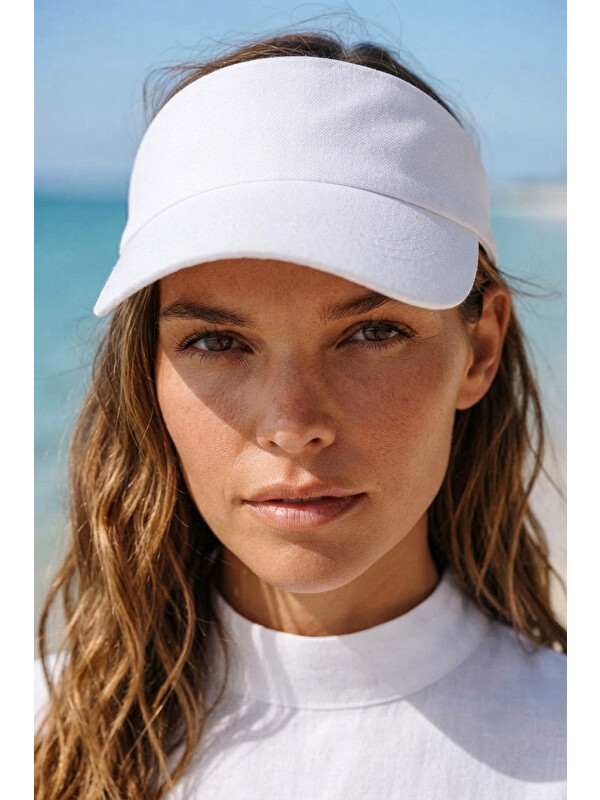 Marina Vizör - Tenisçi - Golf Siperlik Beyaz Şapka SPK2601-2