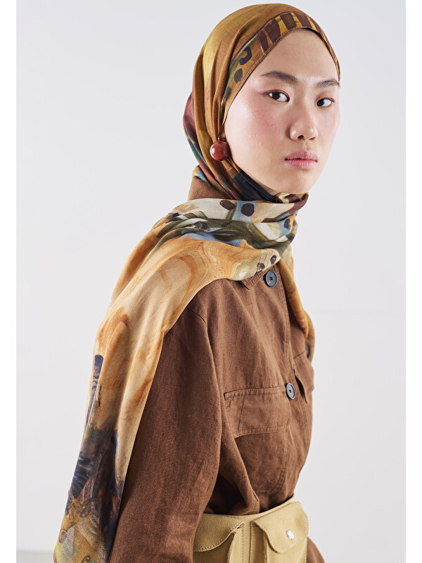 Fresh Scarfs Playful Palette Desen Rami Viskon Şal Sahra