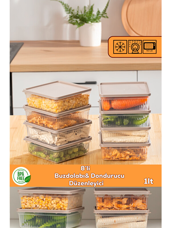 Porsima 5307 8li Buzdolabı Saklama Kabı Seti - BPA İçermez, Gıda Saklama Kabı, Kapicino, 1 Lt