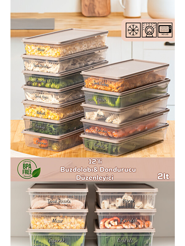 Porsima 5311 12li Buzdolabı Saklama Kabı Seti - BPA İçermez, Gıda Saklama Kabı, Kapicino, 2 Lt