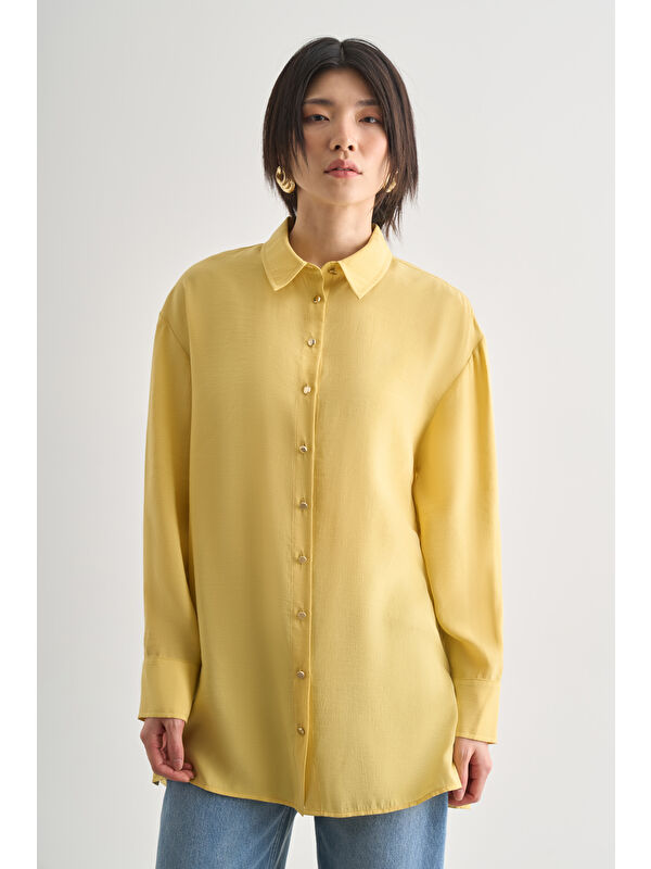 Mizalle Yan Düğme Detaylı Premium Modal Sarı Tunik