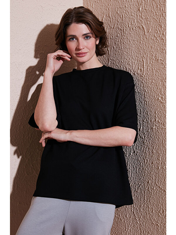 Lela Streç Oversize Fit Bisiklet Yaka T Shirt 5865911