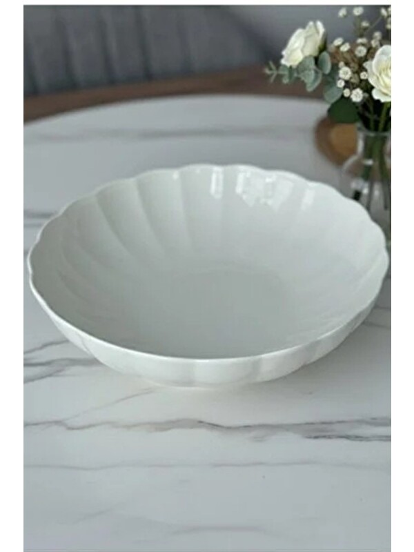 Kütahya Porselen Bone Luz Krem Bowl Kase 25x6cm 2000ml Tekli BNLZF25KS00