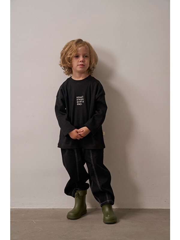 Oh La La Koala For Little Ones Siyah Dikiş Detaylı Unisex Jean Pantolon