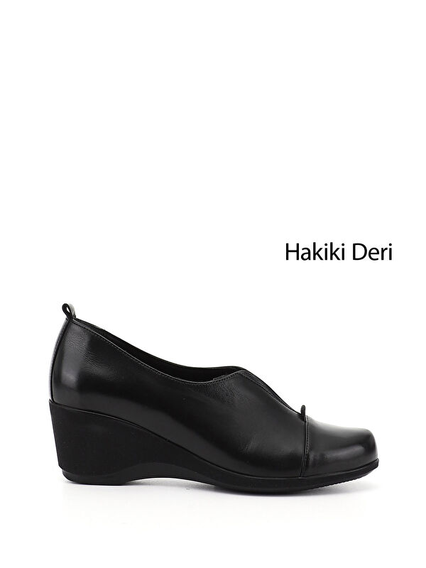 GÖNDERİ(R) Kadın SİYAH Dolgu Taban Hakiki Deri Ayakkabı