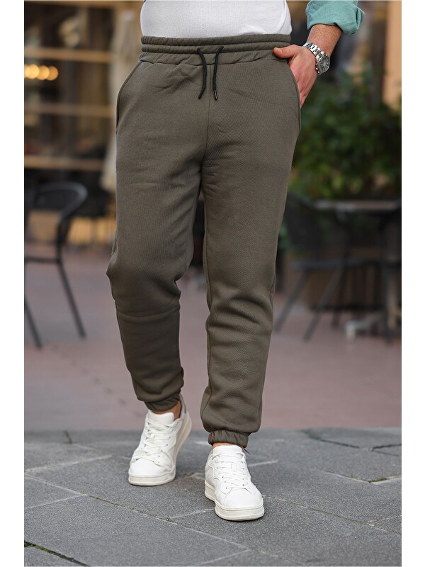 Comstar Erkek Beli Lastikli Şardonlu Jogger Haki Eşofman Altı