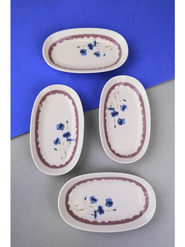 TABAK EVİ Porselen Morden Oval Kayık Tabak 19x11x2,50cm 4 Parça