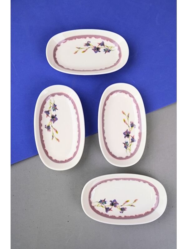 TABAK EVİ Porselen Morden Oval Kayık Tabak 15x8,5x2cm 4 Parça