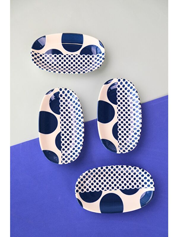 TABAK EVİ Porselen Spotty Oval Kayık Tabak 15x8,5x2cm 4 Parça