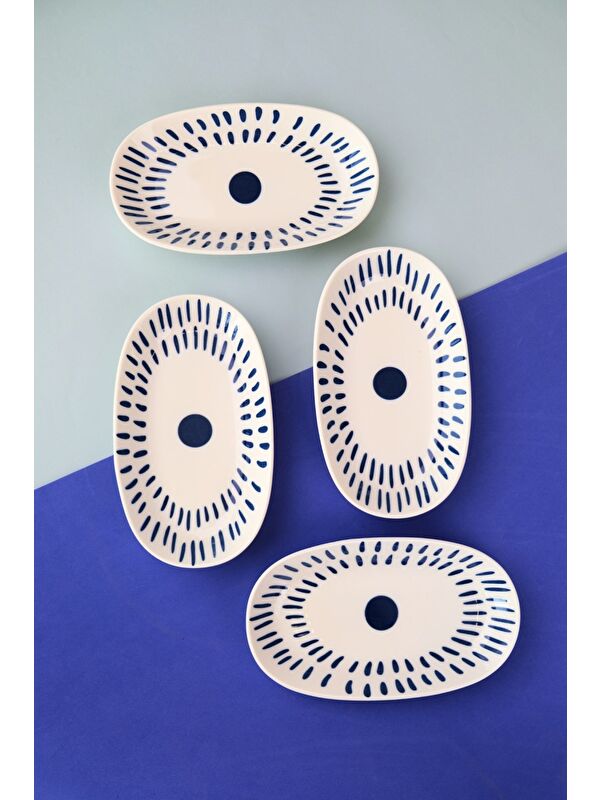 TABAK EVİ Porselen Spotty Oval Kayık Tabak 19x11x2,50cm 4 Parça