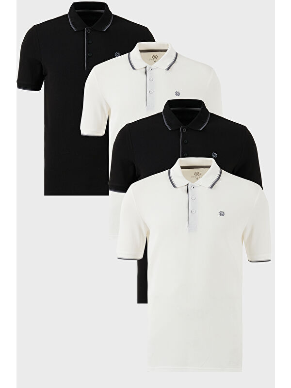 Buratti Pamuklu Slim Fit Şerit Detaylı Düğmeli Polo Yaka 4'lü Paket %100 Pamuk Tişört 5902118S4
