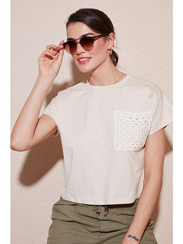 Lela Pamuklu Tek Cepli Regular Fit Bisiklet Yaka T Shirt 5865818
