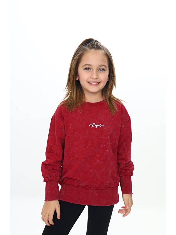 Toontoykids Kız Çocuk Yıkamalı Nakışlı Sweatshirt