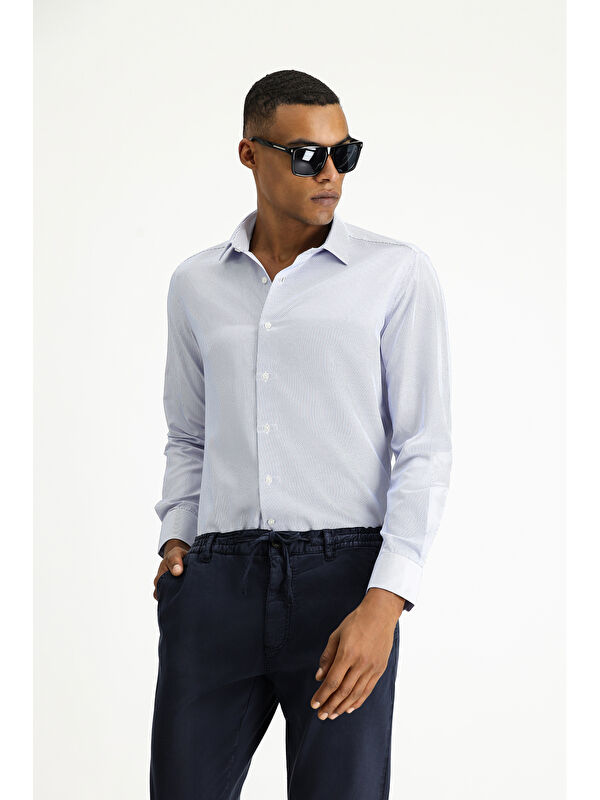 Kiğılı Uzun Kol Slim Fit Dar Kesim Klasik Desenli Pamuklu Kolay Ütülenebilir Gömlek