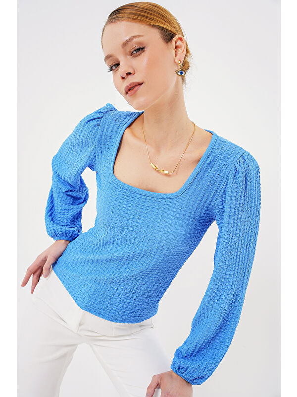 Bigdart 0442 Uzun Kollu Bluz - Saks
