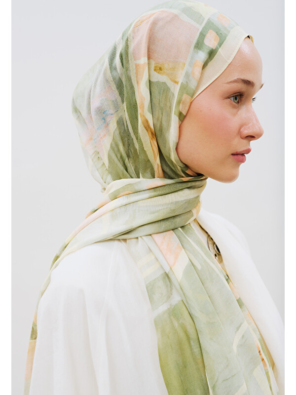 Fresh Scarfs Abstract Blocks Desen Rami Viskon Şal Yeşil