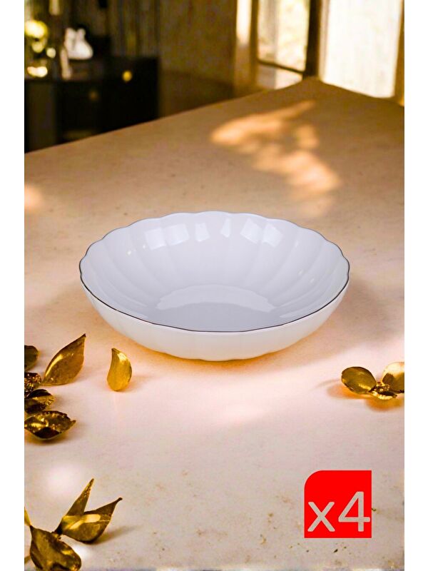 Kütahya Porselen Bone Luz Altın Yaldzlı Bowl Kase 25x6cm 2000ml 4 lü BNLZF25KS00
