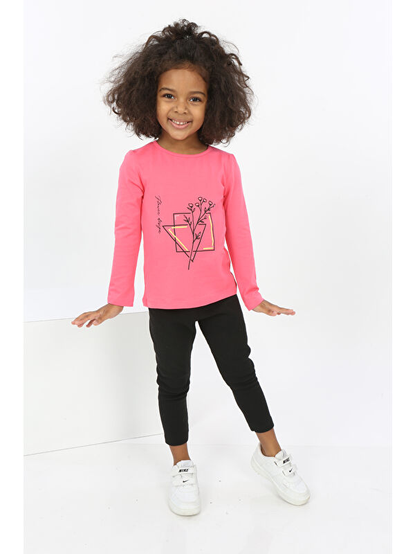 Toontoykids Kız Bebek Çiçekli Yazı Nakışlı Tişört