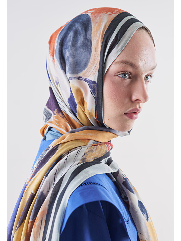 Fresh Scarfs Abstract Brush Desen Rami Viskon Şal Lacivert