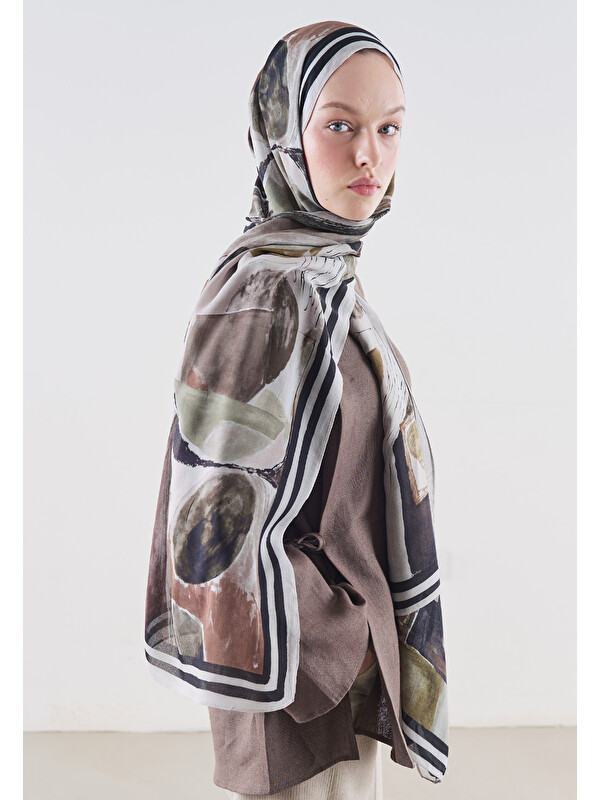 Fresh Scarfs Abstract Brush Desen Rami Viskon Şal Siyah