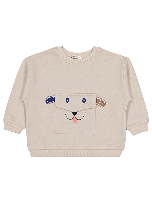 Civil Boys Cep Köpek Nakışlı 2-5 Yaş Sweatshirt - Bej