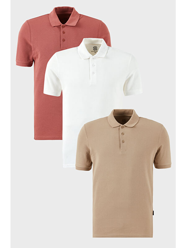 Buratti Pamuklu Regular Fit Düğmeli Polo Yaka 3'lü Paket %100 Pamuk Tişört 5902127S3