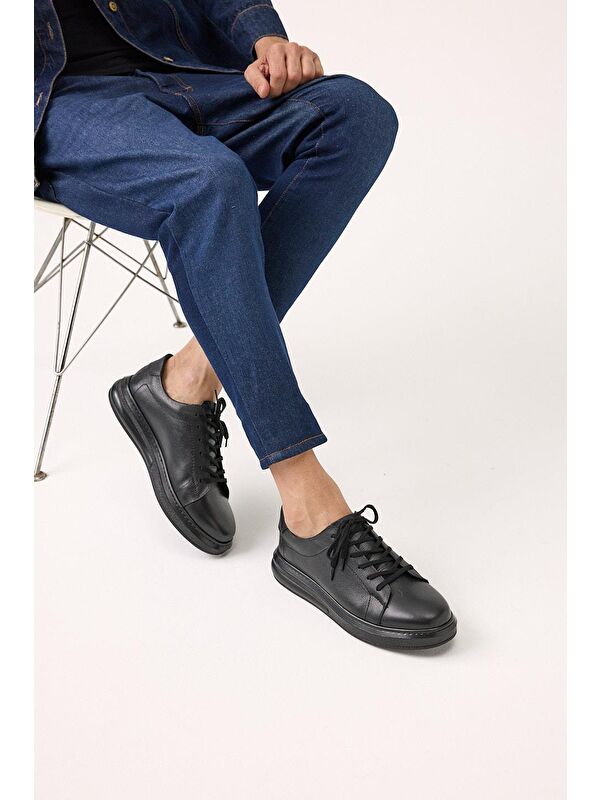 Hakiki Deri Siyah Erkek Günlük Ayakkabı - Görsel 9