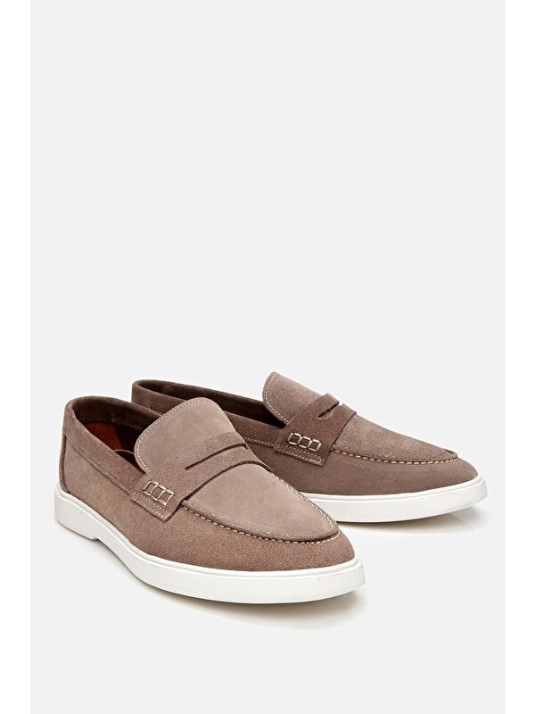 Erkek Süet Deri Bej Hafif Tabanlı Günlük Loafer - Görsel 3