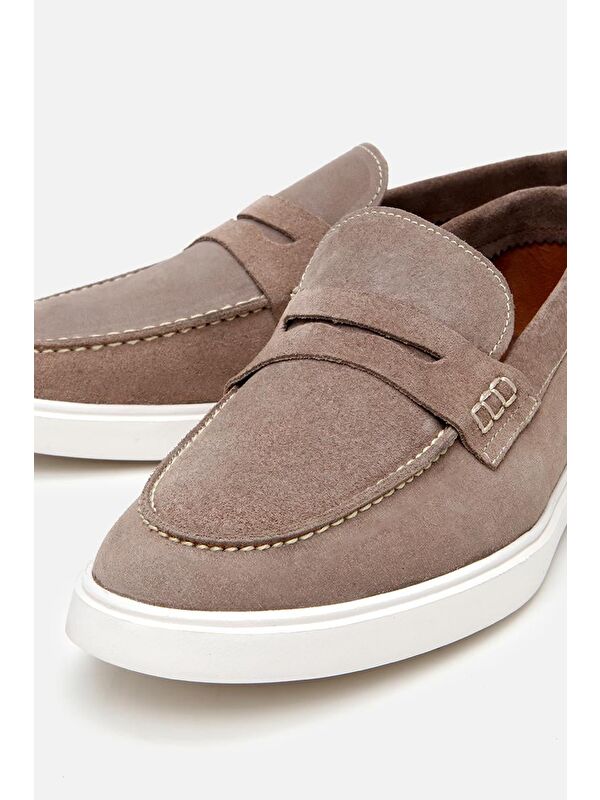 Erkek Süet Deri Bej Hafif Tabanlı Günlük Loafer - Görsel 4