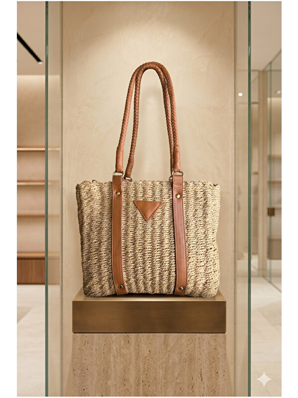 Luminos Butik Camel Hasır Çanta 23x30 CNT1025