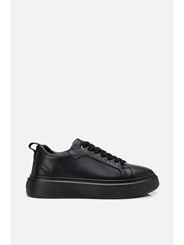 Erkek Deri Siyah Hafif Tabanlı Spor Ayakkabı - Görsel 3