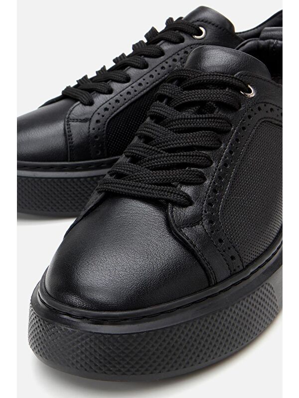 Erkek Deri Siyah Hafif Tabanlı Spor Ayakkabı - Görsel 5