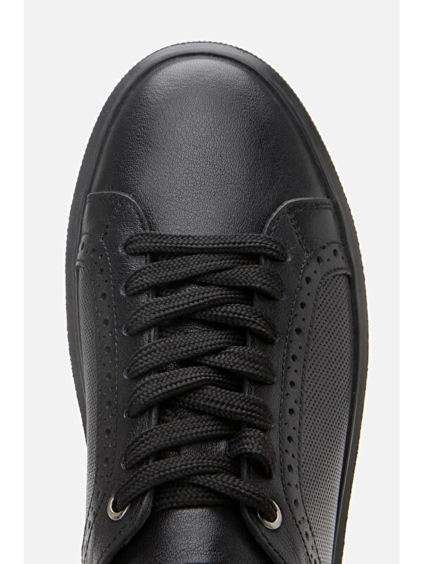 Erkek Deri Siyah Hafif Tabanlı Spor Ayakkabı - Görsel 6