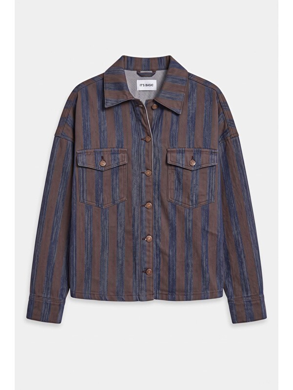 It's Basic Kadın Kahve Jean Çizgili 1w6-7 Oversize Denim Ceket