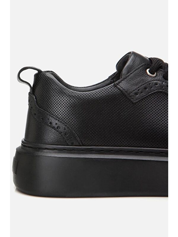 Erkek Deri Siyah Hafif Tabanlı Spor Ayakkabı - Görsel 8