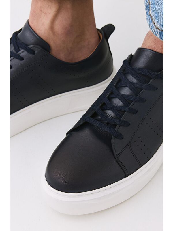 Erkek Deri Lacivert Hafif Tabanlı Spor Ayakkabı - Görsel 4