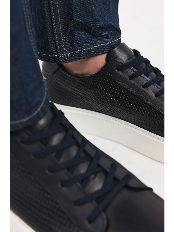 Erkek Deri Lacivert Hafif Tabanlı Spor Ayakkabı - Görsel 4