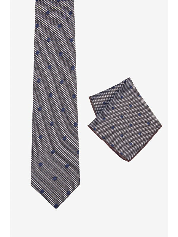 Altınyıldız Classics Erkek Lacivert-Gri Kravat-Mendil Set