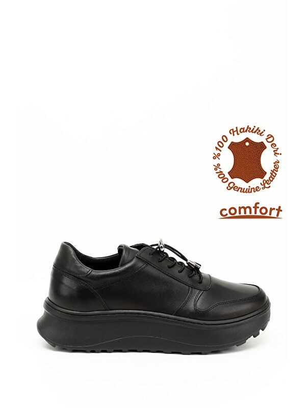GÖNDERİ(R) Kadın ZÜMRÜT-SİYAH Hakiki Deri Lastik Bağcıklı Comfort Sneaker