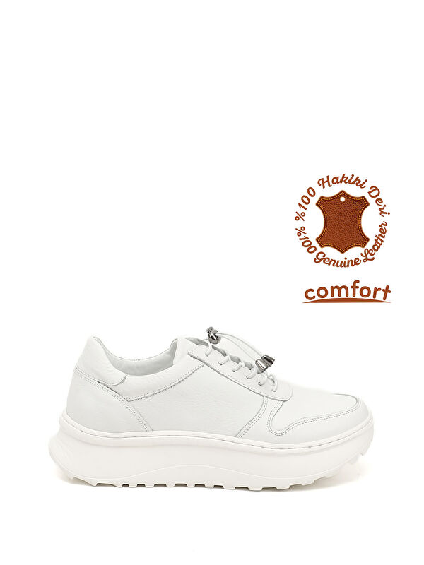 GÖNDERİ(R) Kadın BEYAZ-AÇIK GRİ Hakiki Deri Lastik Bağcıklı Comfort Sneaker