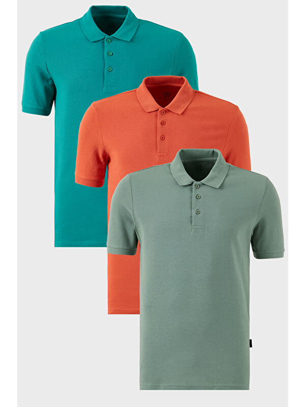 Buratti Pamuklu Regular Fit Düğmeli Polo Yaka 3'lü Paket %100 Pamuk Tişört 5902127S3