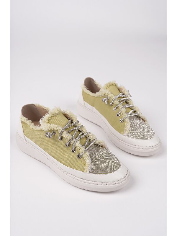 DAMSEL Bağcıklı Taşlı Kadın Günlük Denim Sneaker Spor Ayakkabı - Görsel 2