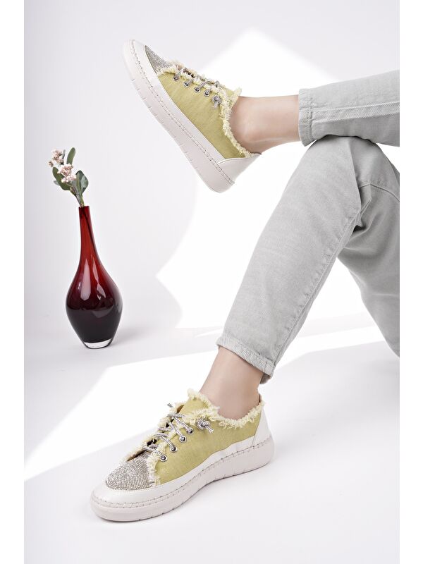 DAMSEL Bağcıklı Taşlı Kadın Günlük Denim Sneaker Spor Ayakkabı - Görsel 6