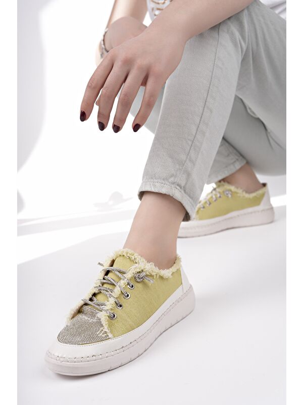 DAMSEL Bağcıklı Taşlı Kadın Günlük Denim Sneaker Spor Ayakkabı - Görsel 7