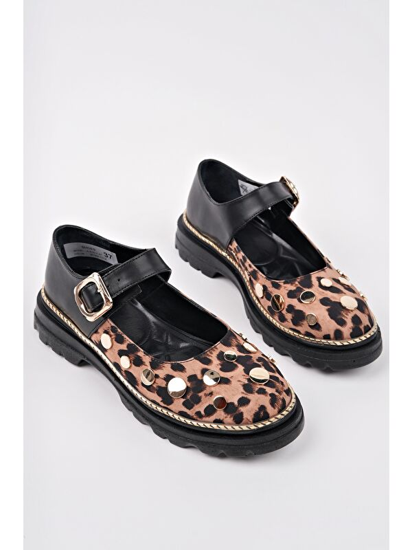 EGERİA Leopar Desenli Tek Bantlı Kalın Taban Kadın Günlük Loafer Ayakkabı - Görsel 4