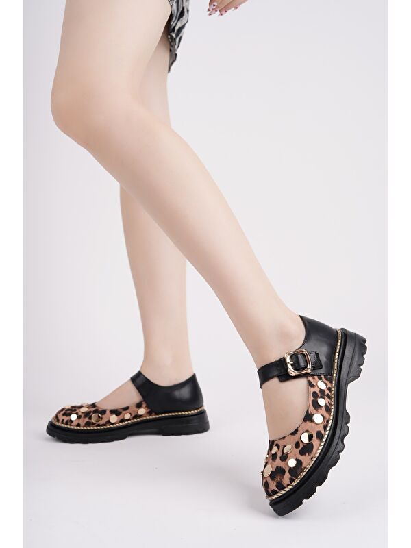 EGERİA Leopar Desenli Tek Bantlı Kalın Taban Kadın Günlük Loafer Ayakkabı - Görsel 7